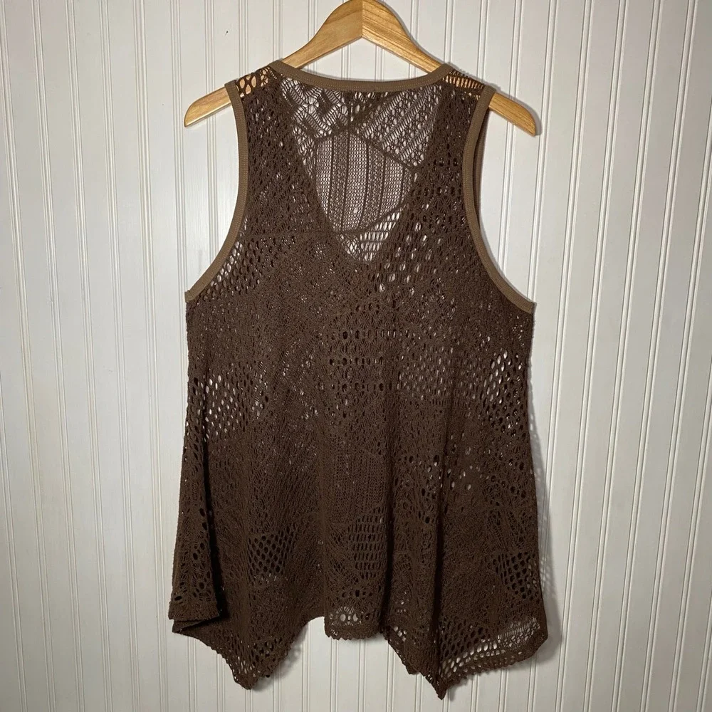 Lily by Firmiana Whimsigoth Brown Crochet Knit Vest Boho Longline Goblincore - L